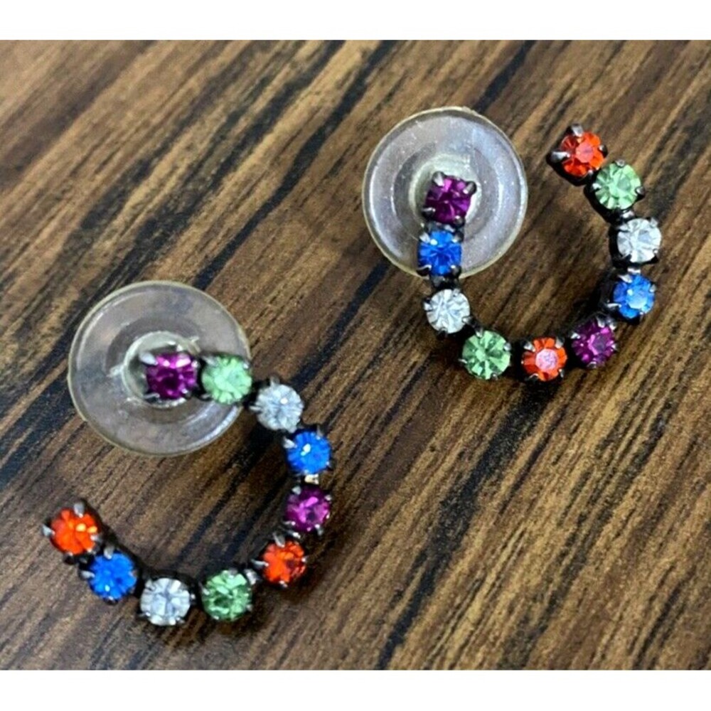 Horseshoe Hoop Multicolored Rhinestone Earrings Western Cowgirl Rodeo Chic